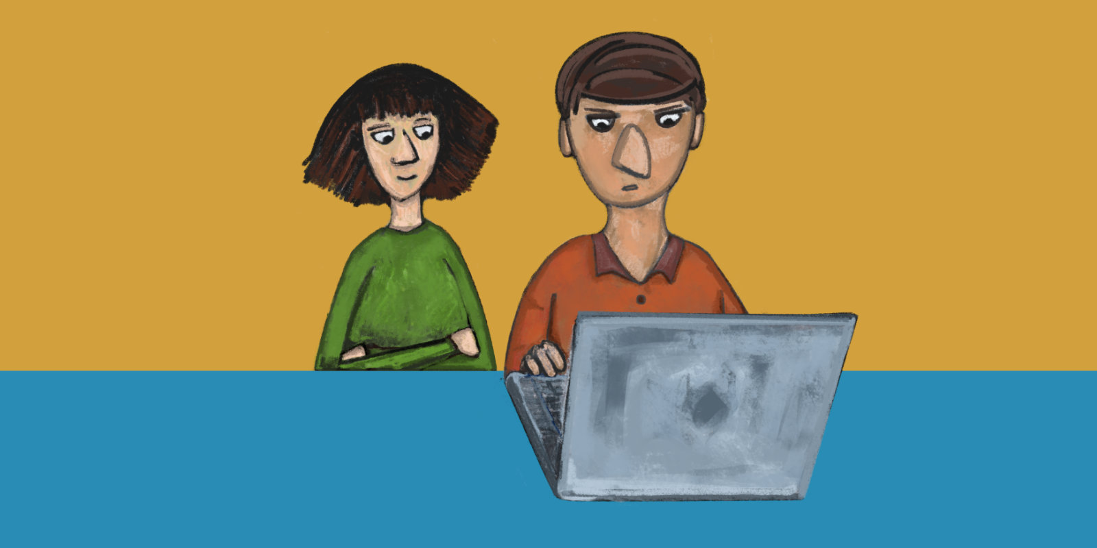 A usability expert observing a user on a laptop.